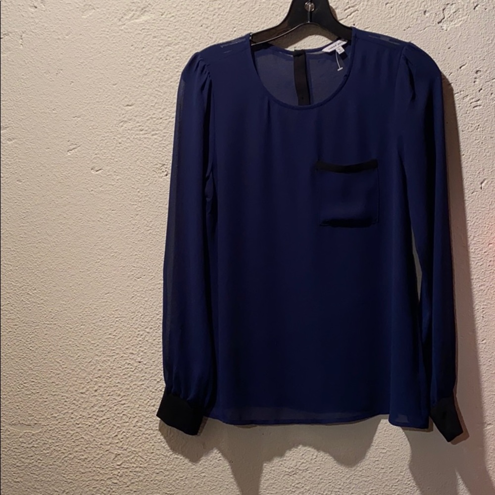 Navy Blouse Button Down Back